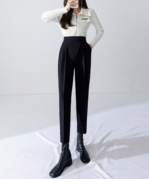 LAFFMO(ラフモ)の「ハイウエストテーパードタックパンツ(スラックス・レディース・グレー/ブラック/ブラウン・MEDIUM/LARGE)」の18枚目の写真