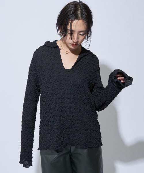 Solace（ソレイス）の「マルチウェイ ポロ/ハイネックジャガードトップス（Tシャツ/カットソー・レディース・ブラック/ナチュラル・FREE）」の7枚目の写真
