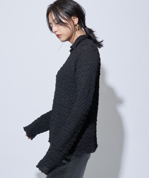 Solace（ソレイス）の「マルチウェイ ポロ/ハイネックジャガードトップス（Tシャツ/カットソー・レディース・ブラック/ナチュラル・FREE）」の4枚目の写真