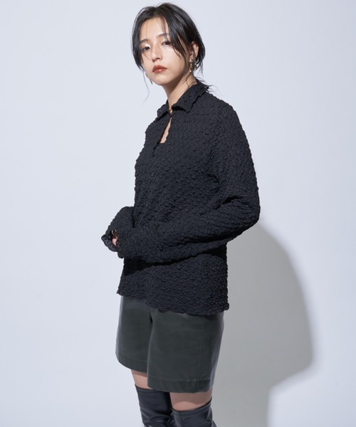 Solace（ソレイス）の「マルチウェイ ポロ/ハイネックジャガードトップス（Tシャツ/カットソー・レディース・ブラック/ナチュラル・FREE）」の3枚目の写真