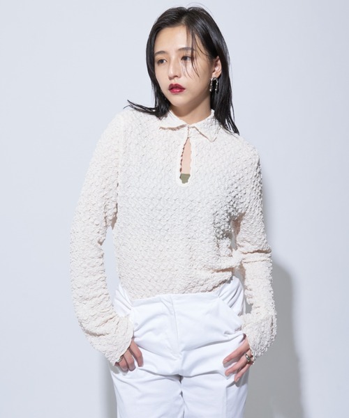 Solace（ソレイス）の「マルチウェイ ポロ/ハイネックジャガードトップス（Tシャツ/カットソー・レディース・ブラック/ナチュラル・FREE）」の13枚目の写真
