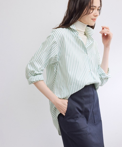 ROPE'（ロペ）の「ハイカウントブロードレギュラーシャツ（シャツ/ブラウス・レディース・ピンク系その他2/グリーン/ホワイト・38）」の2枚目の写真