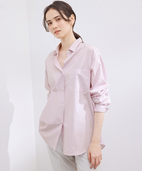 ROPE'（ロペ）の「ハイカウントブロードレギュラーシャツ（シャツ/ブラウス・レディース・ピンク系その他2/グリーン/ホワイト・38）」の3枚目の写真