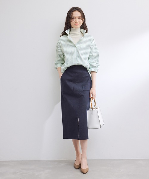 ROPE'（ロペ）の「ハイカウントブロードレギュラーシャツ（シャツ/ブラウス・レディース・ピンク系その他2/グリーン/ホワイト・38）」の6枚目の写真