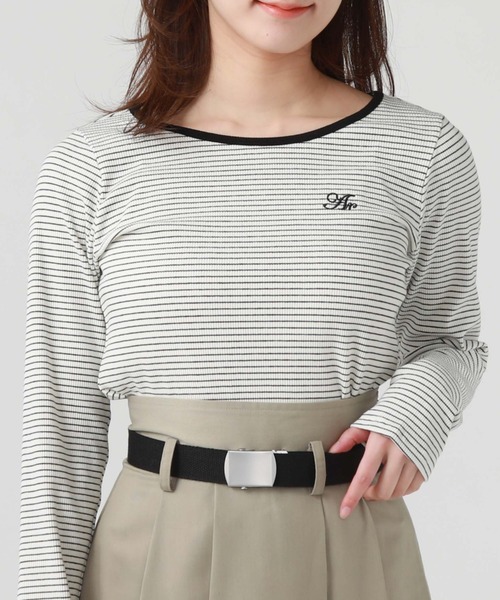 archives（アルシーヴ）の「刺繍テレコＴＯＰＳ（Tシャツ/カットソー・レディース・ホワイト×ブルー/オフホワイト/ブルー/ホワイト×ブラック/ブラック・MEDIUM）」の3枚目の写真