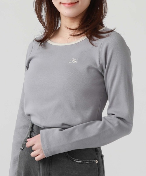 archives（アルシーヴ）の「刺繍テレコＴＯＰＳ（Tシャツ/カットソー・レディース・ホワイト×ブルー/オフホワイト/ブルー/ホワイト×ブラック/ブラック・MEDIUM）」の5枚目の写真