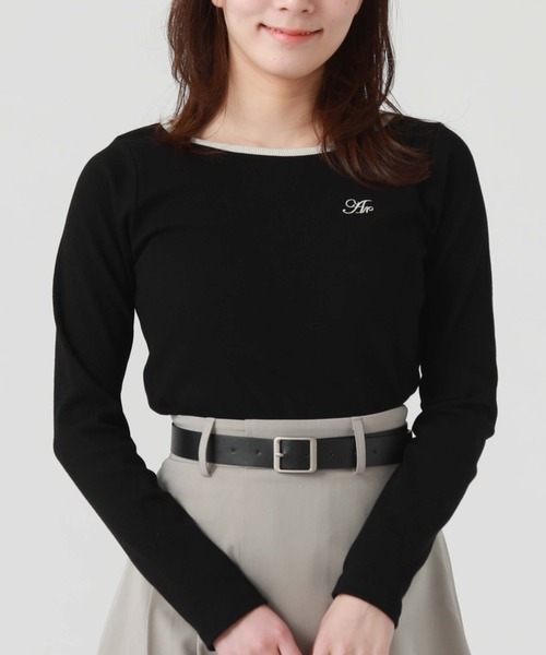 archives（アルシーヴ）の「刺繍テレコＴＯＰＳ（Tシャツ/カットソー・レディース・ホワイト×ブルー/オフホワイト/ブルー/ホワイト×ブラック/ブラック・MEDIUM）」の4枚目の写真