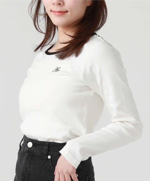 archives（アルシーヴ）の「刺繍テレコＴＯＰＳ（Tシャツ/カットソー・レディース・ホワイト×ブルー/オフホワイト/ブルー/ホワイト×ブラック/ブラック・MEDIUM）」の7枚目の写真