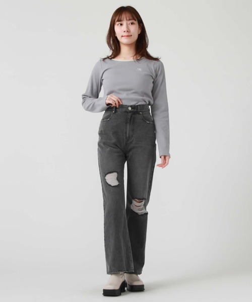 archives（アルシーヴ）の「刺繍テレコＴＯＰＳ（Tシャツ/カットソー・レディース・ホワイト×ブルー/オフホワイト/ブルー/ホワイト×ブラック/ブラック・MEDIUM）」の13枚目の写真