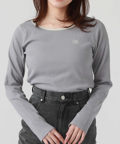 archives（アルシーヴ）の「刺繍テレコＴＯＰＳ（Tシャツ/カットソー・レディース・ホワイト×ブルー/オフホワイト/ブルー/ホワイト×ブラック/ブラック・MEDIUM）」の10枚目の写真