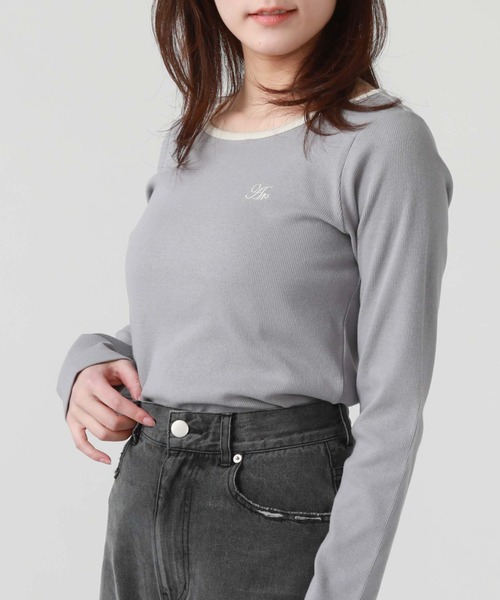 archives（アルシーヴ）の「刺繍テレコＴＯＰＳ（Tシャツ/カットソー・レディース・ホワイト×ブルー/オフホワイト/ブルー/ホワイト×ブラック/ブラック・MEDIUM）」の11枚目の写真