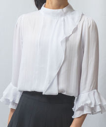 NARACAMICIE | シャドーストライプアシンメトリーフリルブラウス(シャツ/ブラウス)