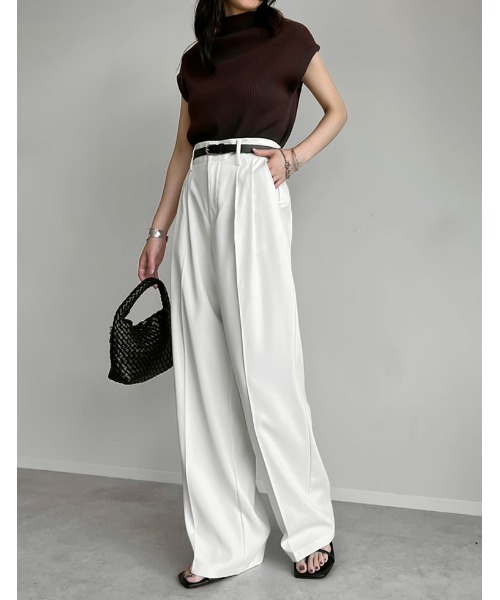 [新品未使用] リボン柄プルオーバー & ロングパンツ セット オフホワイト CINOH - DOUBLE CLOTH WIDE PANTS /ダブルクロスワイドパンツ