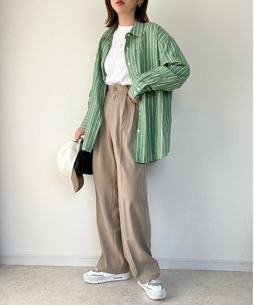 Re:EDIT（リエディ）の「[販売枚数7万枚突破][お気に入り登録数6万突破！][低身長/高身長/大きいサイズ有]ダブルタックカラーワイドパンツ（スラックス・レディース・グリーン/ベージュ/イエロー/グレー/ブルー/ブラック/ホワイト/グレイッシュベージュ/ピンク/ブラウン/ネイビー/レッド/ミント/ライトブルー・MEDIUM/AS/TALL/X-LARGE/SMALL/AM/LARGE）」の20枚目の写真