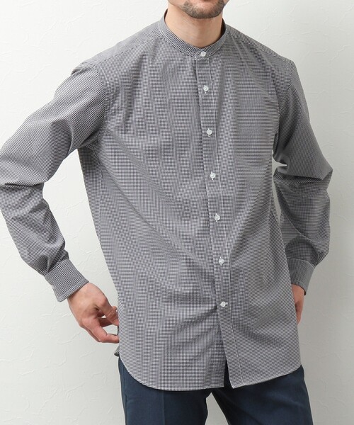 NOLLEY'S goodman（ノーリーズグッドマン）の「サッカーバンドカラーシャツ（シャツ/ブラウス・メンズ・グレー/ブラック系その他/ネイビー/ブラック系その他2・M/L/S）」の2枚目の写真