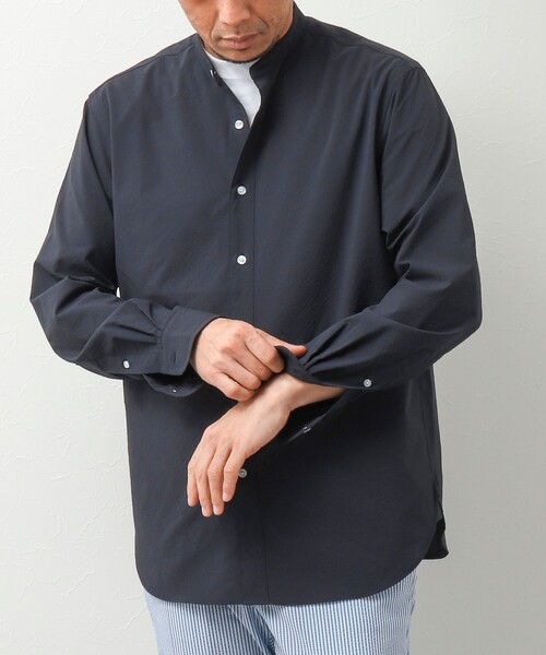 NOLLEY'S goodman（ノーリーズグッドマン）の「サッカーバンドカラーシャツ（シャツ/ブラウス・メンズ・グレー/ブラック系その他/ネイビー/ブラック系その他2・M/L/S）」の5枚目の写真