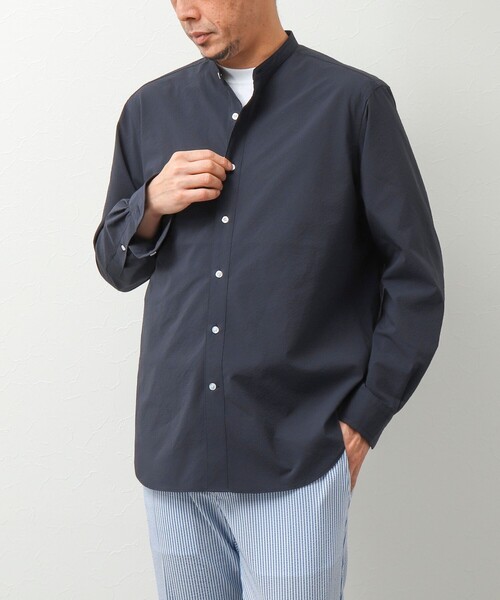 NOLLEY'S goodman（ノーリーズグッドマン）の「サッカーバンドカラーシャツ（シャツ/ブラウス・メンズ・グレー/ブラック系その他/ネイビー/ブラック系その他2・M/L/S）」の6枚目の写真