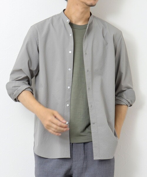 NOLLEY'S goodman（ノーリーズグッドマン）の「サッカーバンドカラーシャツ（シャツ/ブラウス・メンズ・グレー/ブラック系その他/ネイビー/ブラック系その他2・M/L/S）」の15枚目の写真