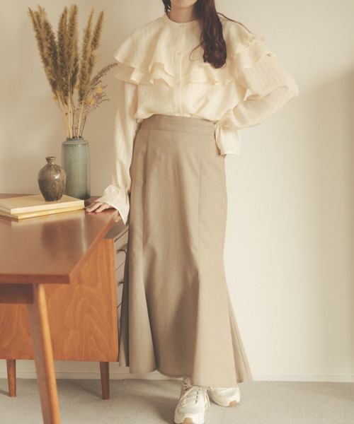 Ambre Neige(アンブルネージュ)の「ストライプケープブラウス/【WEB/EC限定商品】(シャツ/ブラウス・レディース・ダークブラウン/アイボリー/ライトベージュ・FREE)」の9枚目の写真