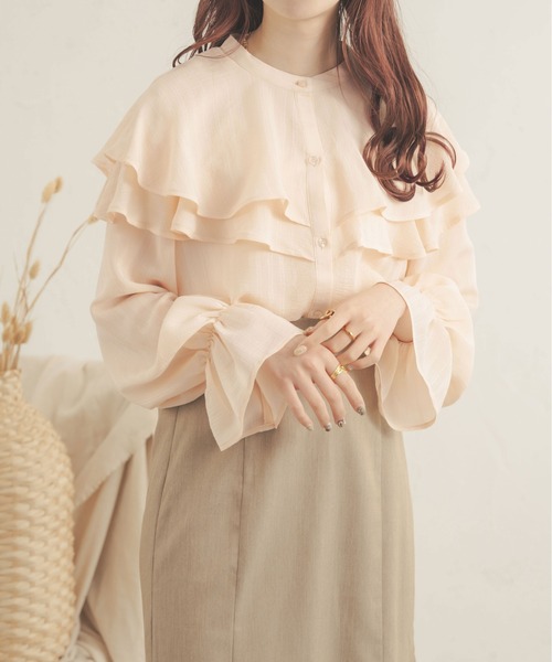 Ambre Neige(アンブルネージュ)の「ストライプケープブラウス/【WEB/EC限定商品】(シャツ/ブラウス・レディース・ダークブラウン/アイボリー/ライトベージュ・FREE)」の15枚目の写真