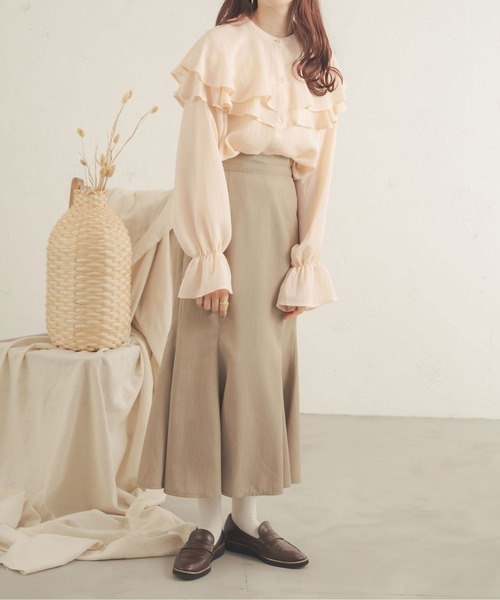 Ambre Neige(アンブルネージュ)の「ストライプケープブラウス/【WEB/EC限定商品】(シャツ/ブラウス・レディース・ダークブラウン/アイボリー/ライトベージュ・FREE)」の20枚目の写真