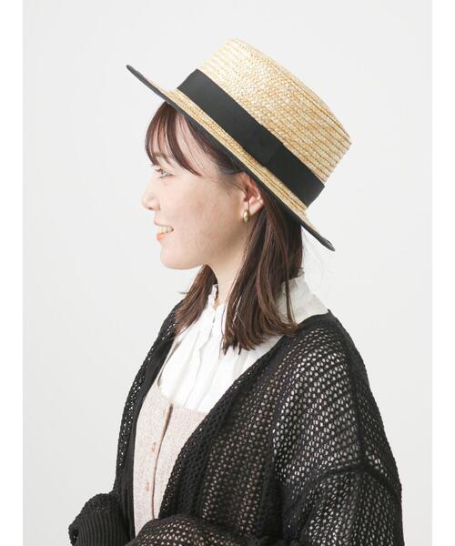 ehka sopo（エヘカソポ）の「リボンテープ付パイピングカンカン帽（ハット・レディース・オフホワイト/ブラウン/ブラック・ﾌﾘ-）」の4枚目の写真