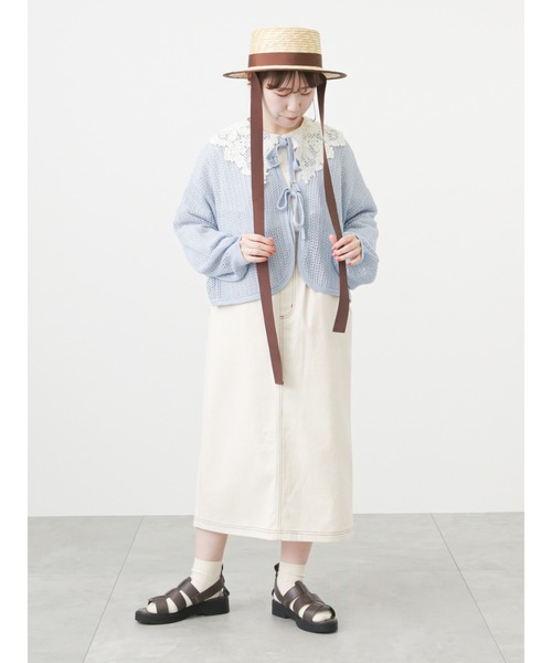 ehka sopo（エヘカソポ）の「リボンテープ付パイピングカンカン帽（ハット・レディース・オフホワイト/ブラウン/ブラック・ﾌﾘ-）」の15枚目の写真