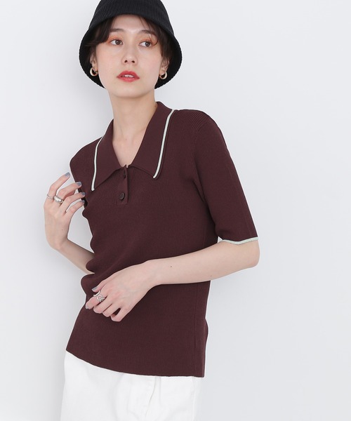 N.（N. Natural Beauty Basic）（エヌエヌナチュラルビューティーベーシック）の「◆ラインポロ襟リブニット（ニット/セーター・レディース・ネイビー/オフホワイト/ブルー/チョコ・MEDIUM）」の3枚目の写真