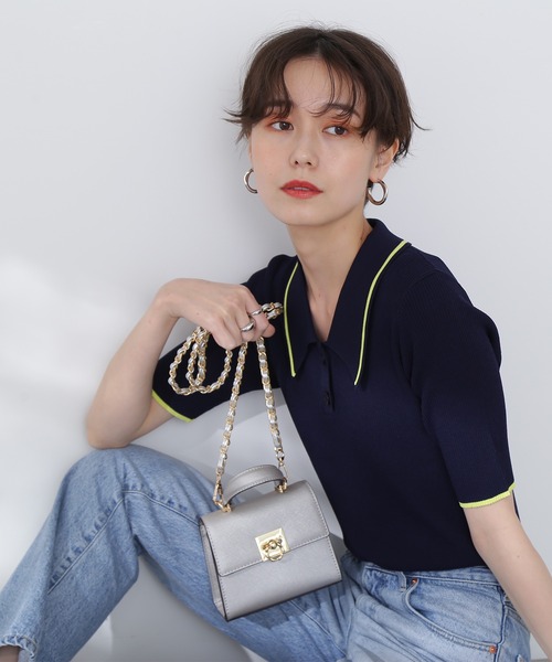 N.（N. Natural Beauty Basic）（エヌエヌナチュラルビューティーベーシック）の「◆ラインポロ襟リブニット（ニット/セーター・レディース・ネイビー/オフホワイト/ブルー/チョコ・MEDIUM）」の4枚目の写真