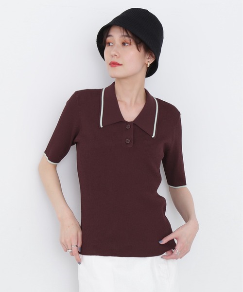 N.（N. Natural Beauty Basic）（エヌエヌナチュラルビューティーベーシック）の「◆ラインポロ襟リブニット（ニット/セーター・レディース・ネイビー/オフホワイト/ブルー/チョコ・MEDIUM）」の11枚目の写真