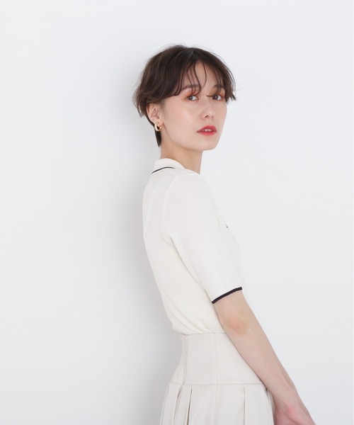 N.（N. Natural Beauty Basic）（エヌエヌナチュラルビューティーベーシック）の「◆ラインポロ襟リブニット（ニット/セーター・レディース・ネイビー/オフホワイト/ブルー/チョコ・MEDIUM）」の13枚目の写真