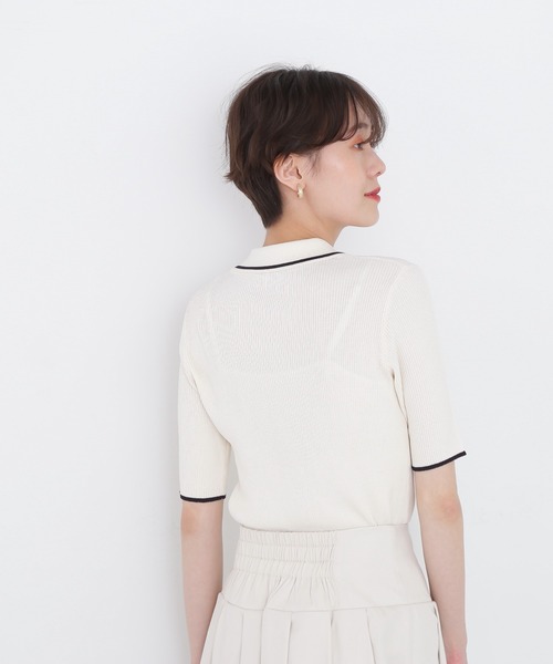 N.（N. Natural Beauty Basic）（エヌエヌナチュラルビューティーベーシック）の「◆ラインポロ襟リブニット（ニット/セーター・レディース・ネイビー/オフホワイト/ブルー/チョコ・MEDIUM）」の7枚目の写真