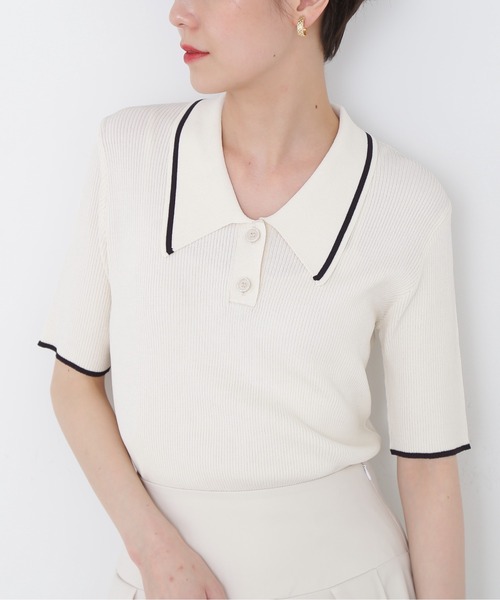 N.（N. Natural Beauty Basic）（エヌエヌナチュラルビューティーベーシック）の「◆ラインポロ襟リブニット（ニット/セーター・レディース・ネイビー/オフホワイト/ブルー/チョコ・MEDIUM）」の19枚目の写真