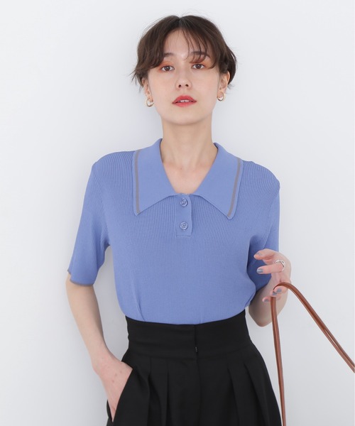 N.（N. Natural Beauty Basic）（エヌエヌナチュラルビューティーベーシック）の「◆ラインポロ襟リブニット（ニット/セーター・レディース・ネイビー/オフホワイト/ブルー/チョコ・MEDIUM）」の12枚目の写真