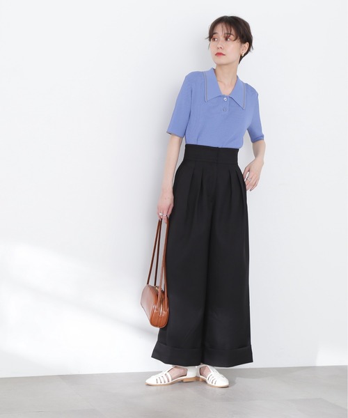 N.（N. Natural Beauty Basic）（エヌエヌナチュラルビューティーベーシック）の「◆ラインポロ襟リブニット（ニット/セーター・レディース・ネイビー/オフホワイト/ブルー/チョコ・MEDIUM）」の15枚目の写真