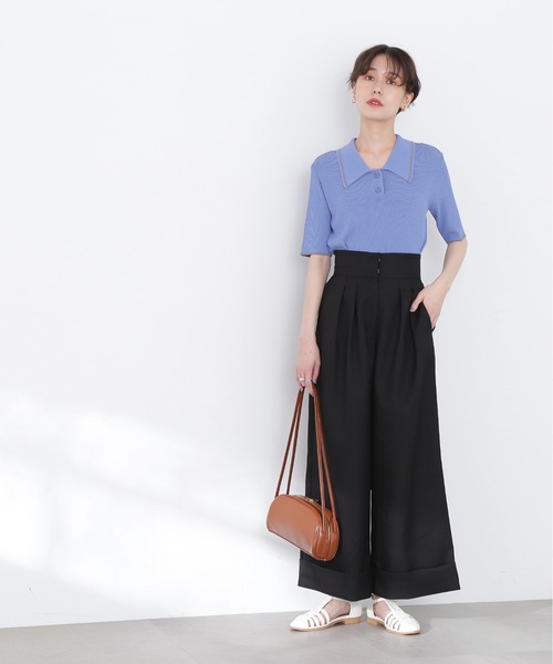 N.（N. Natural Beauty Basic）（エヌエヌナチュラルビューティーベーシック）の「◆ラインポロ襟リブニット（ニット/セーター・レディース・ネイビー/オフホワイト/ブルー/チョコ・MEDIUM）」の9枚目の写真