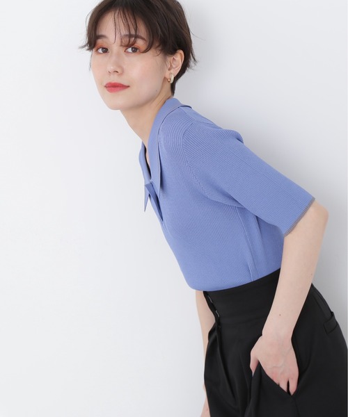 N.（N. Natural Beauty Basic）（エヌエヌナチュラルビューティーベーシック）の「◆ラインポロ襟リブニット（ニット/セーター・レディース・ネイビー/オフホワイト/ブルー/チョコ・MEDIUM）」の6枚目の写真