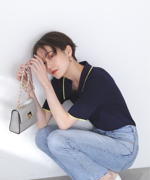 N.（N. Natural Beauty Basic）（エヌエヌナチュラルビューティーベーシック）の「◆ラインポロ襟リブニット（ニット/セーター・レディース・ネイビー/オフホワイト/ブルー/チョコ・MEDIUM）」の18枚目の写真