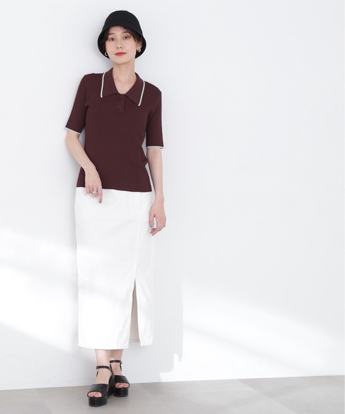 N.（N. Natural Beauty Basic）（エヌエヌナチュラルビューティーベーシック）の「◆ラインポロ襟リブニット（ニット/セーター・レディース・ネイビー/オフホワイト/ブルー/チョコ・MEDIUM）」の17枚目の写真