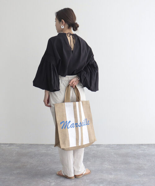 MAISON BENGAL（マイソンベンガル）の「【Maison Bengal/メゾンベンガル】別注ストライプ×CITYプリントトートバッグ（トートバッグ・レディース・ホワイト系その他/ブラック系その他・FREE）」の4枚目の写真