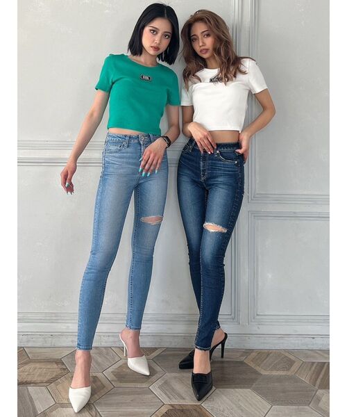 GYDA（ジェイダ）の「M/W HIP RIPPEDスキニーデニムパンツ（デニムパンツ・レディース・ライトブルー/インディゴブルー・SMALL/X-SMALL/MEDIUM）」の5枚目の写真