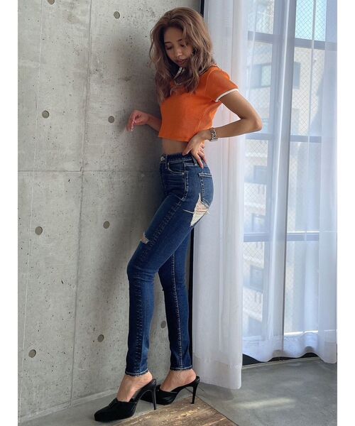 GYDA（ジェイダ）の「M/W HIP RIPPEDスキニーデニムパンツ