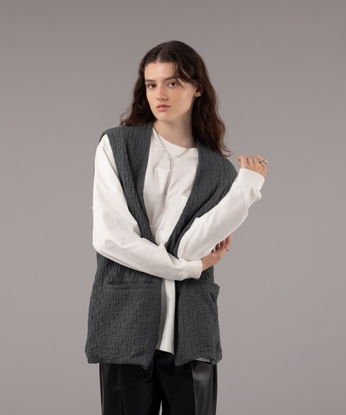 selle glant（セレグランテ）の「PUFFY JACQUARD GILET VEST/フクレジャガードジレベスト（ベスト・メンズ・ブラック/グレイッシュブルー・MEDIUM/LARGE）」の9枚目の写真