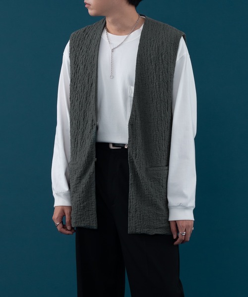 selle glant（セレグランテ）の「PUFFY JACQUARD GILET VEST/フクレジャガードジレベスト（ベスト・メンズ・ブラック/グレイッシュブルー・MEDIUM/LARGE）」の14枚目の写真