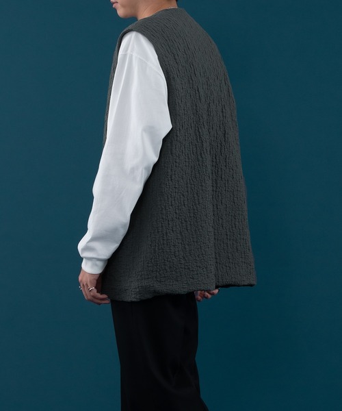 selle glant（セレグランテ）の「PUFFY JACQUARD GILET VEST/フクレジャガードジレベスト（ベスト・メンズ・ブラック/グレイッシュブルー・MEDIUM/LARGE）」の15枚目の写真
