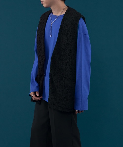 selle glant（セレグランテ）の「PUFFY JACQUARD GILET VEST/フクレジャガードジレベスト（ベスト・メンズ・ブラック/グレイッシュブルー・MEDIUM/LARGE）」の3枚目の写真