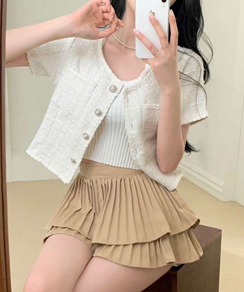 【美品❤︎】BATSHEVA ブラック 半袖ノーカラージャケット パールボタン PICCIN PERLA ジャケット ノーカラージャケット パールボタン