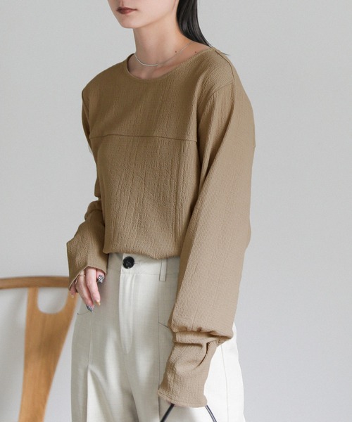 セール】ジャガードロングカフストップス（Tシャツ/カットソー