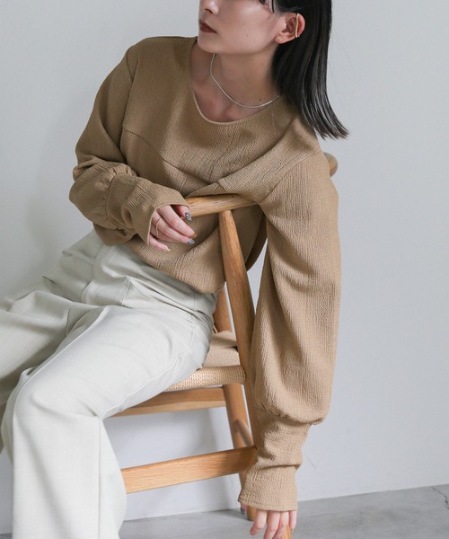 MARcourt｜mizuiro ind ギャザーカラーハーフスリーブシャツ