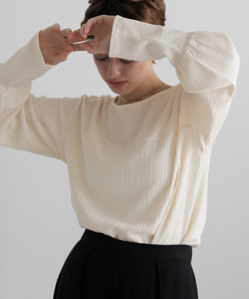 select MOCA（セレクトモカ）の「ジャガードロングカフストップス（Tシャツ/カットソー・レディース・アイボリー/スモークピンク/チャコールグレー/ベージュ・FREE）」の8枚目の写真